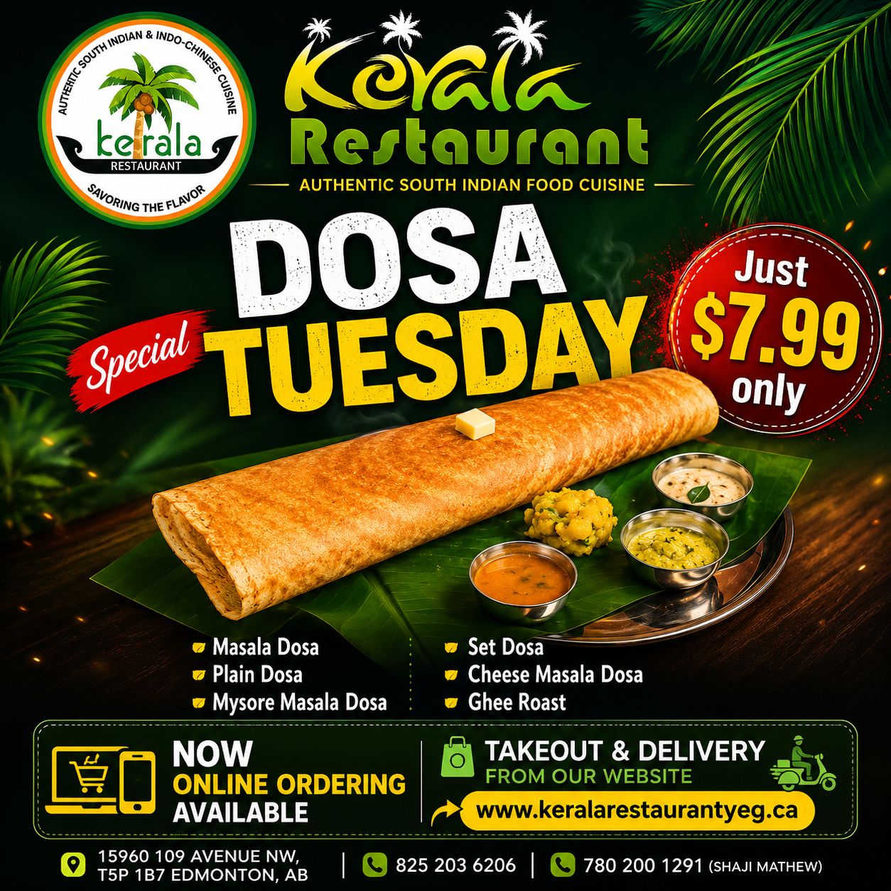 Kerala Restaurant Edmonton special offer - order authentic South Indian & Indo-Chinese food online